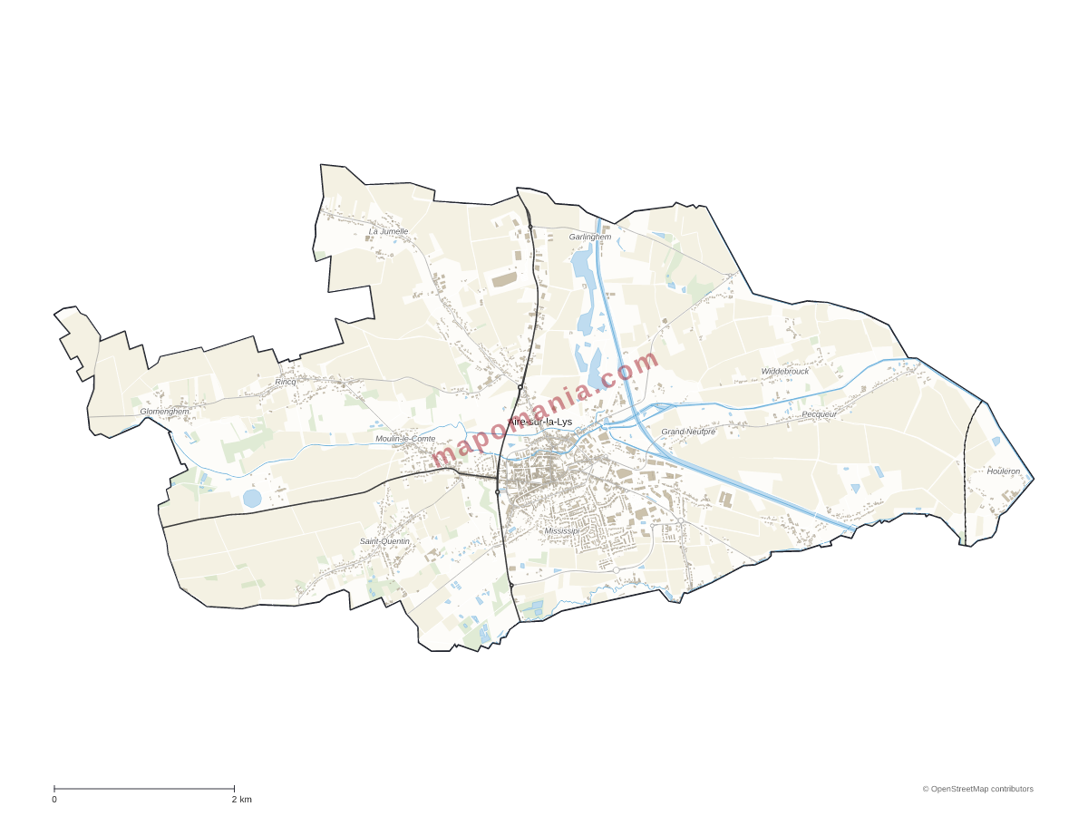 Carte de Aire-sur-la-Lys à personnaliser