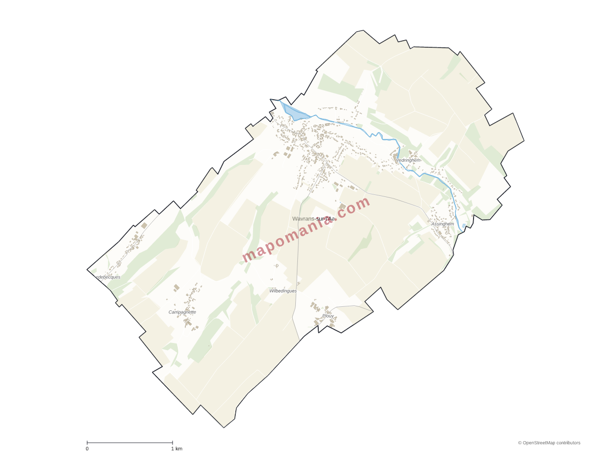 Carte de Wavrans-sur-l'Aa à personnaliser