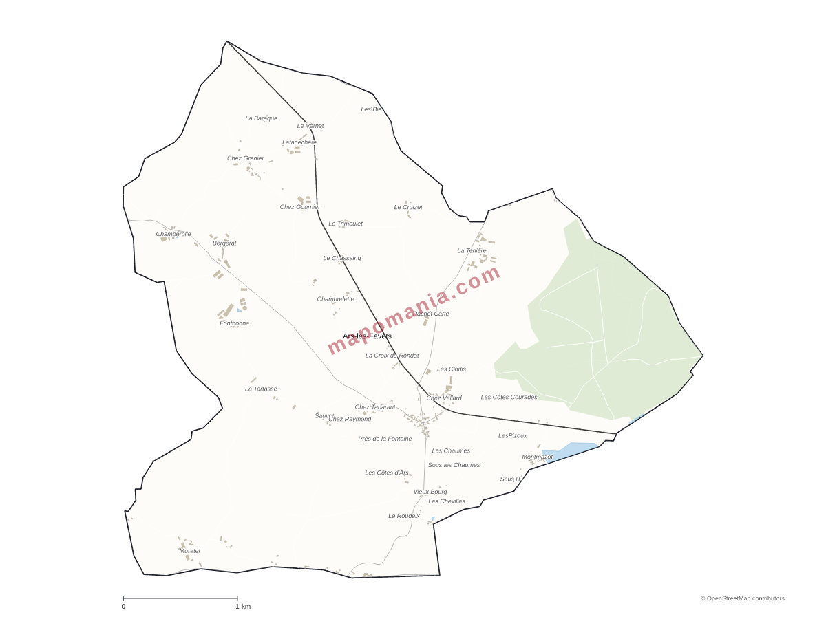 Carte de Ars-les-Favets à personnaliser