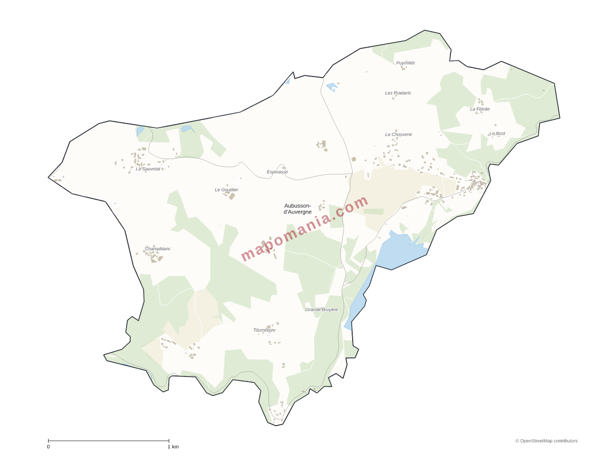 Carte de Aubusson-d'Auvergne à personnaliser