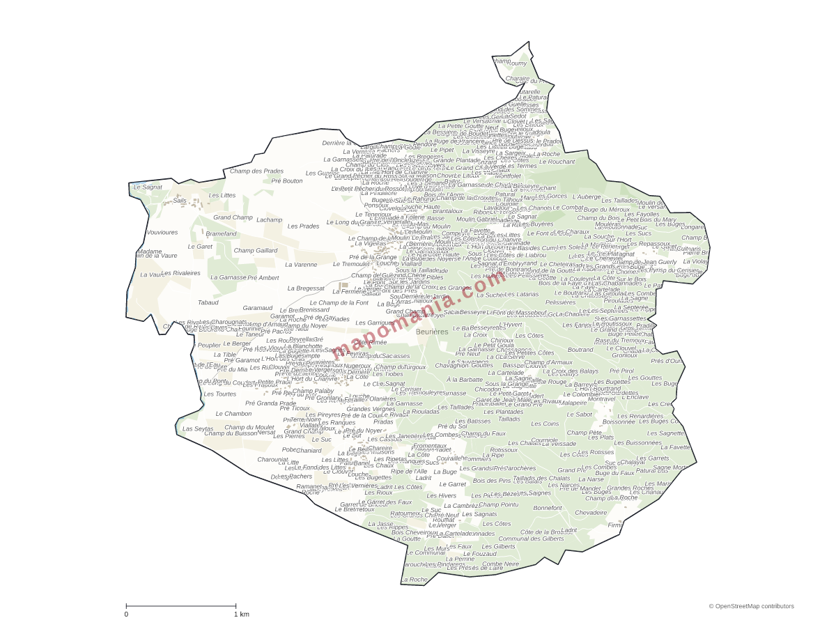 Carte de Beurières à personnaliser