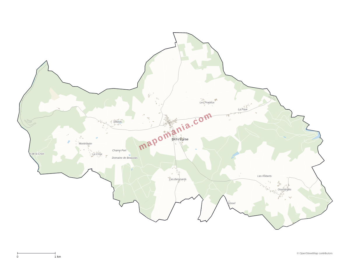 Carte de Blot-l'Église à personnaliser