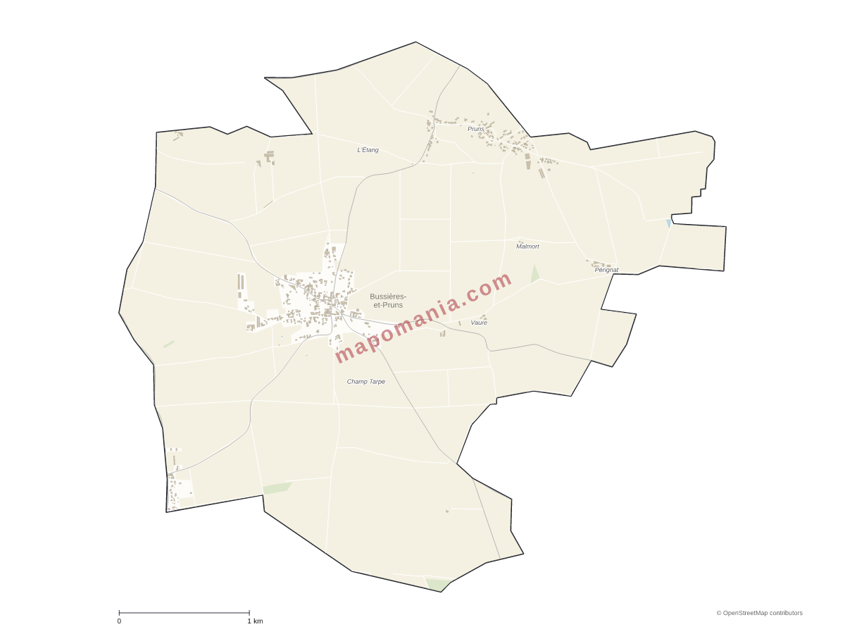 Carte de Bussières-et-Pruns à personnaliser