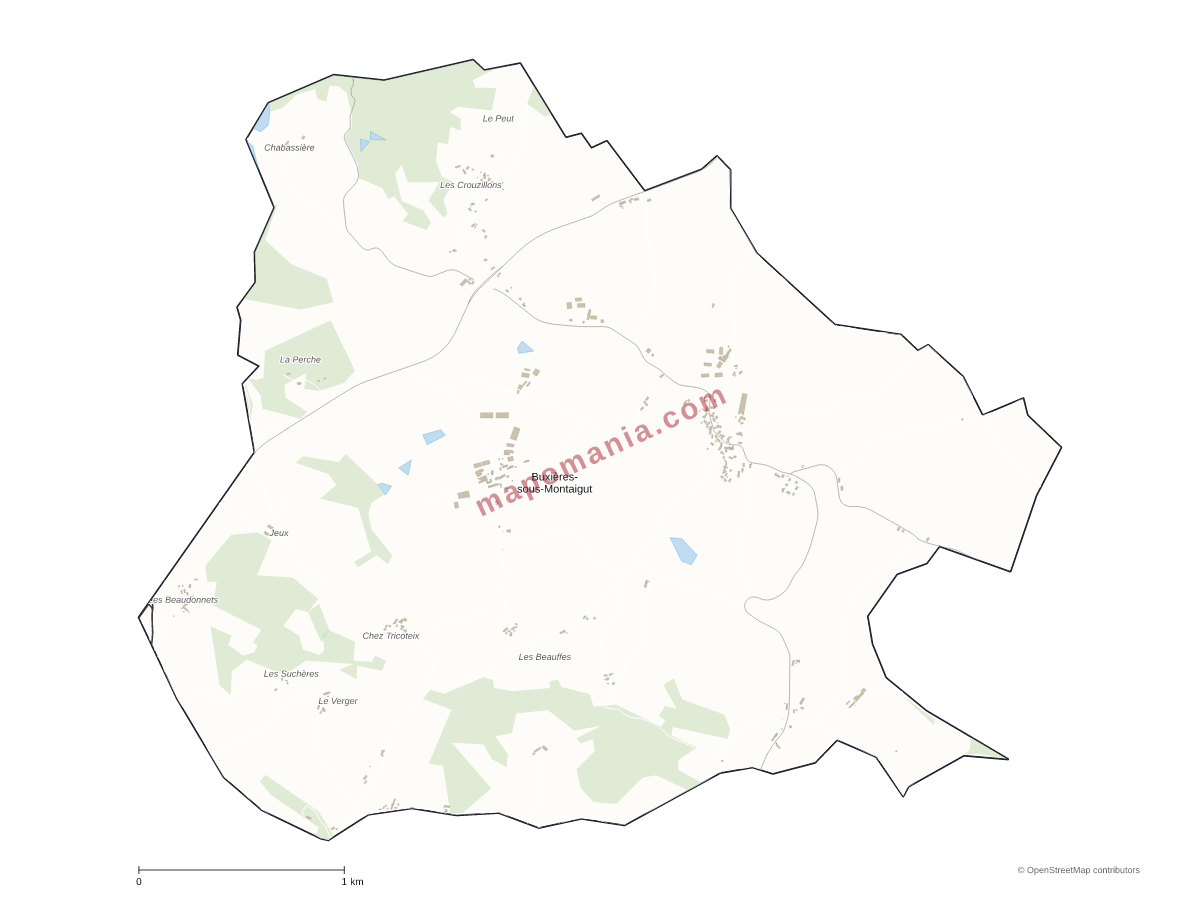 Carte de Buxières-sous-Montaigut à personnaliser