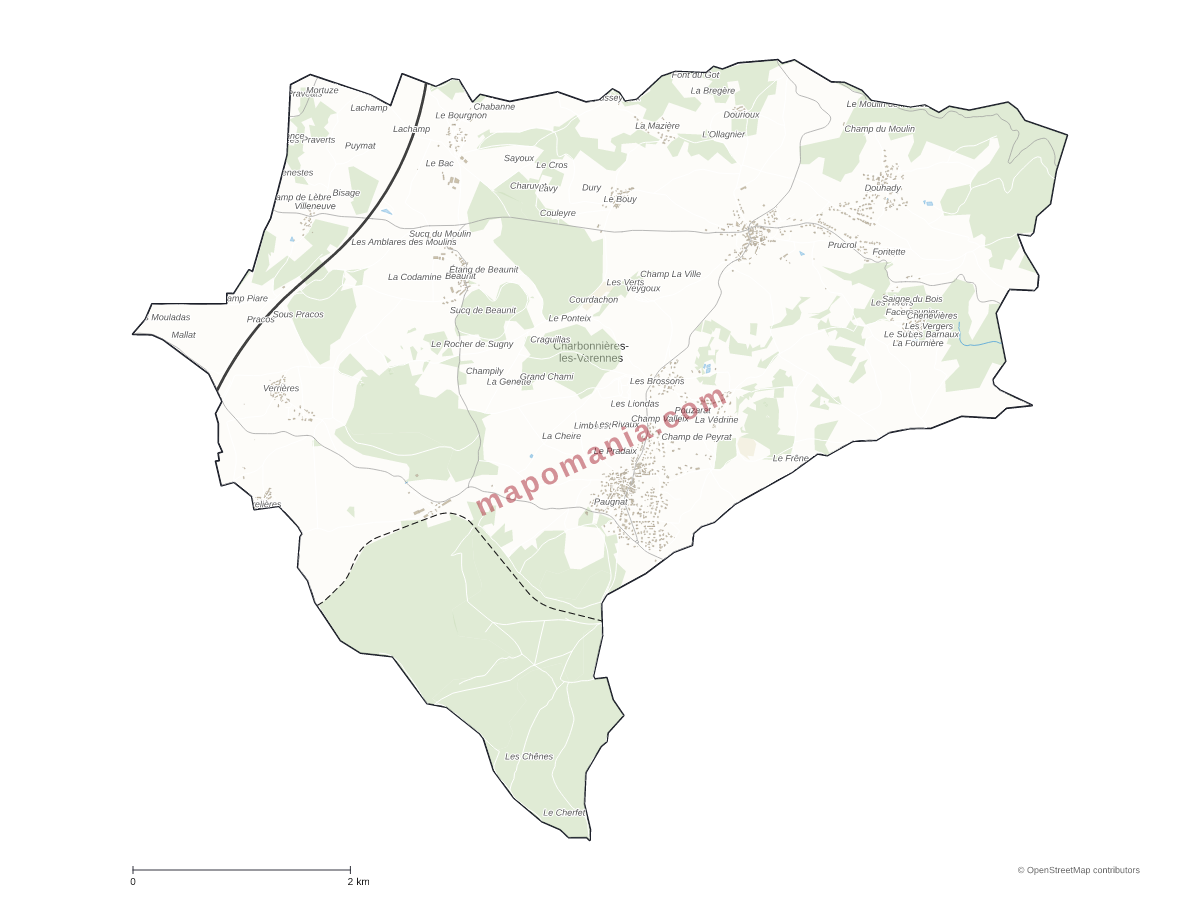 Carte de Charbonnières-les-Varennes à personnaliser
