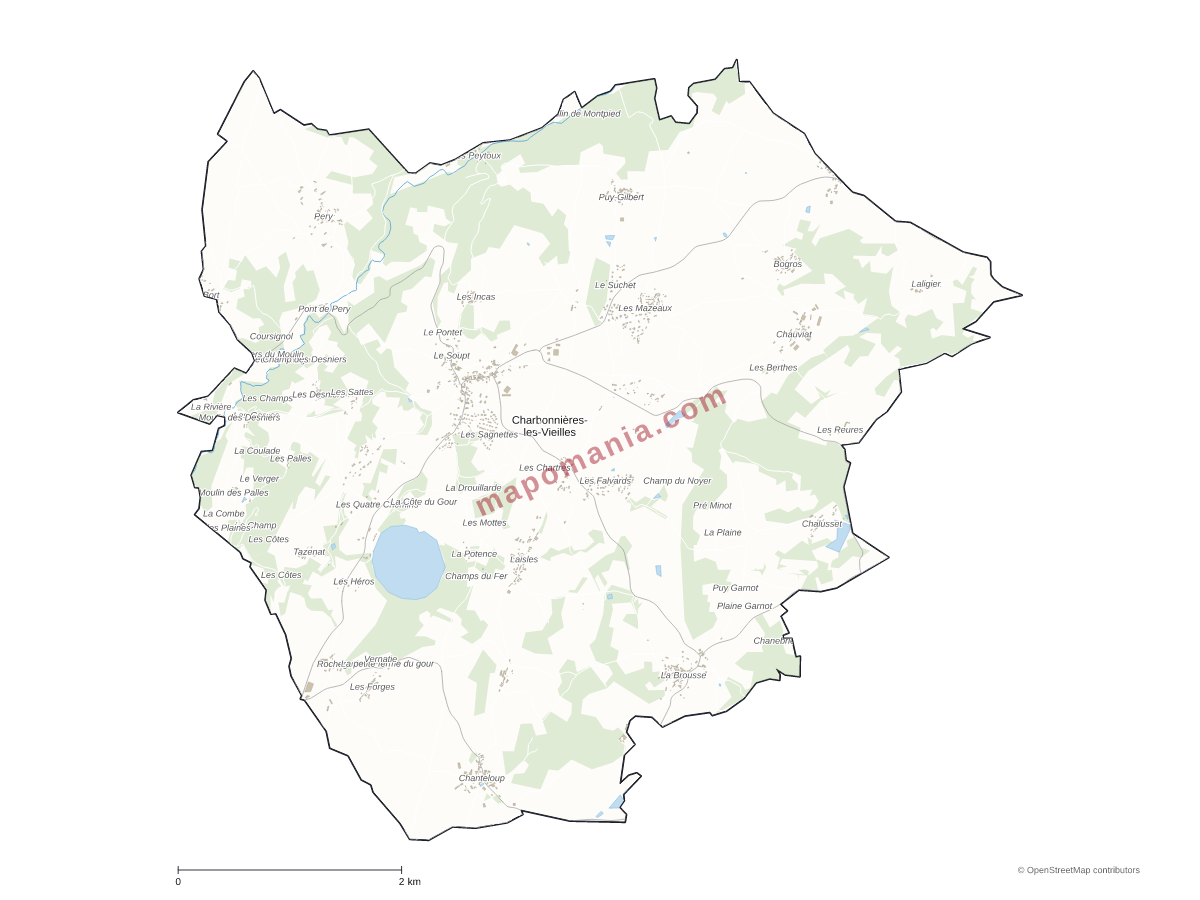 Carte de Charbonnières-les-Vieilles à personnaliser