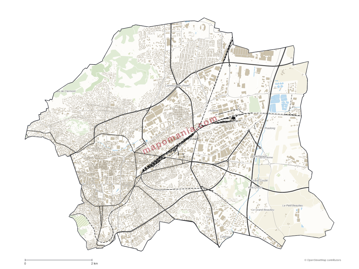 Carte de Clermont-Ferrand à personnaliser