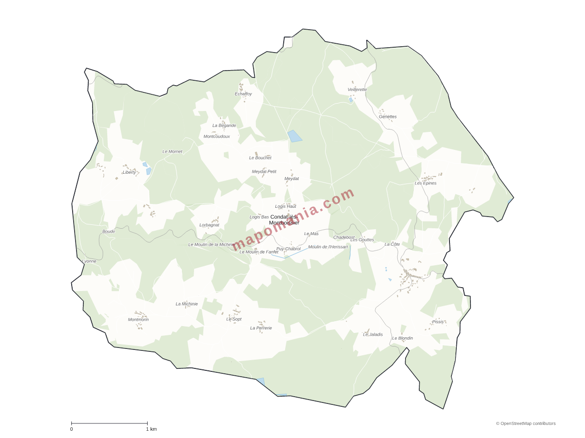Carte de Condat-lès-Montboissier à personnaliser