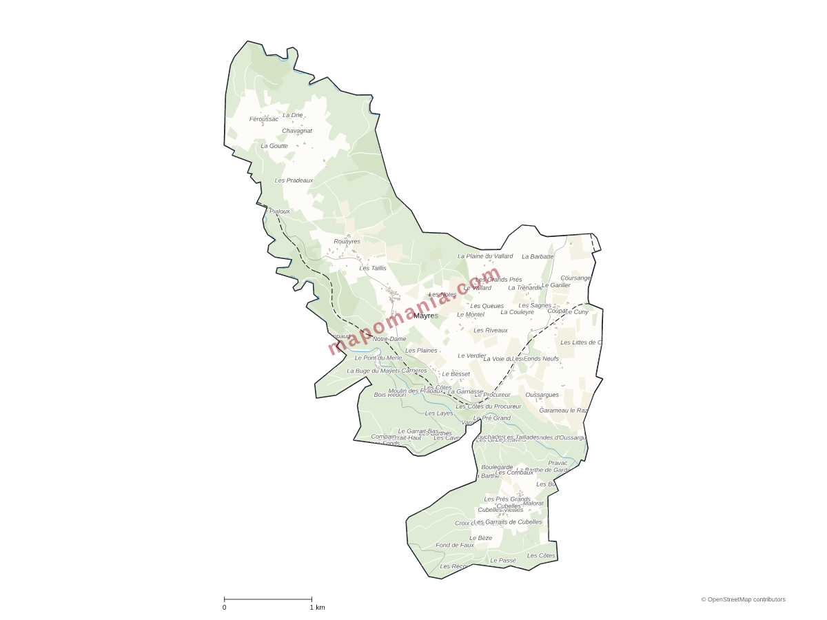 Carte de Mayres à personnaliser