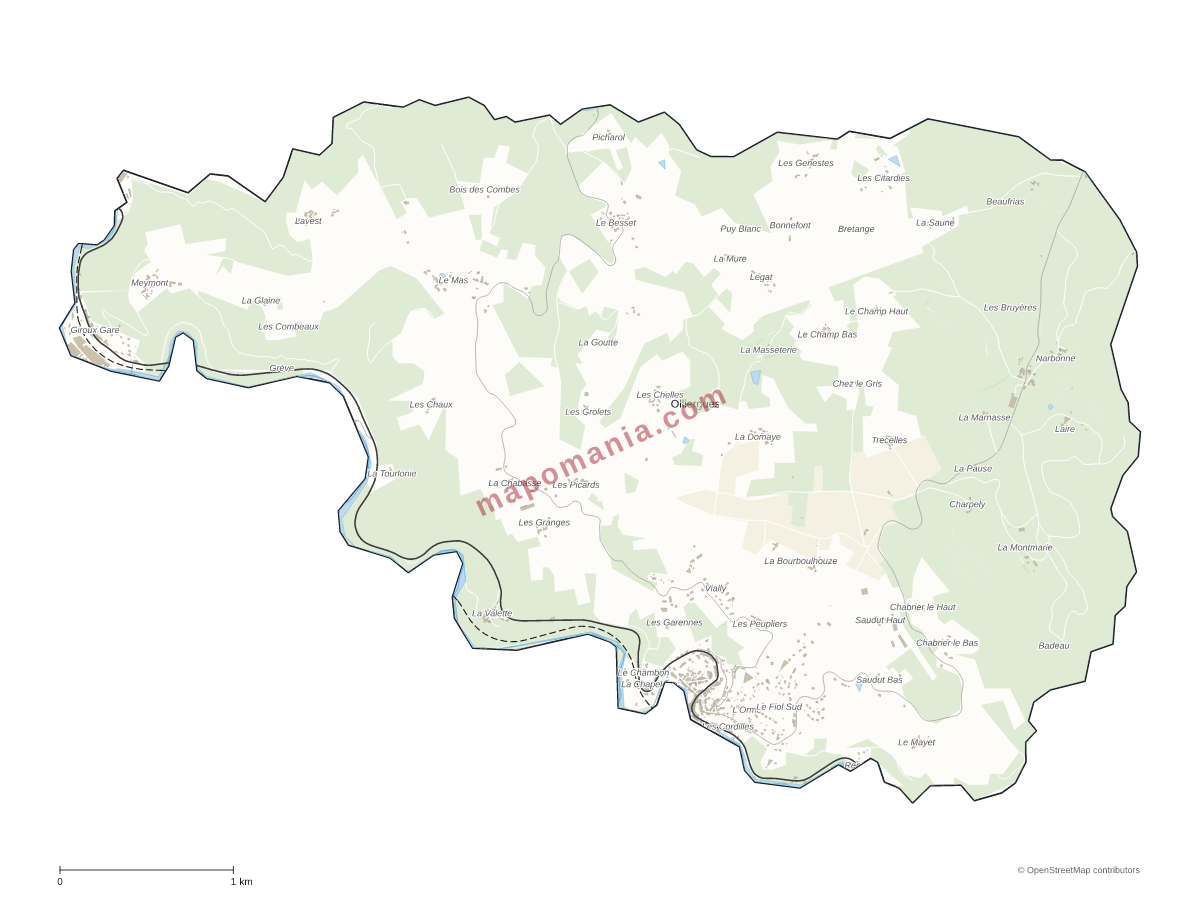 Carte de Olliergues à personnaliser