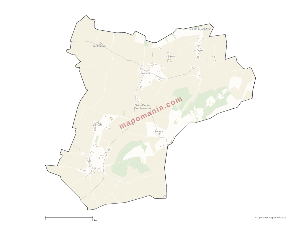 Carte de Saint-Denis-Combarnazat à personnaliser