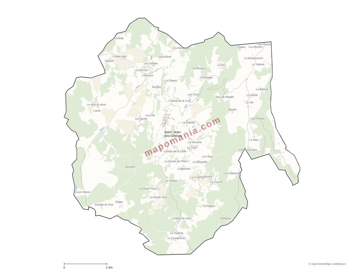 Carte de Saint-Jean-des-Ollières à personnaliser