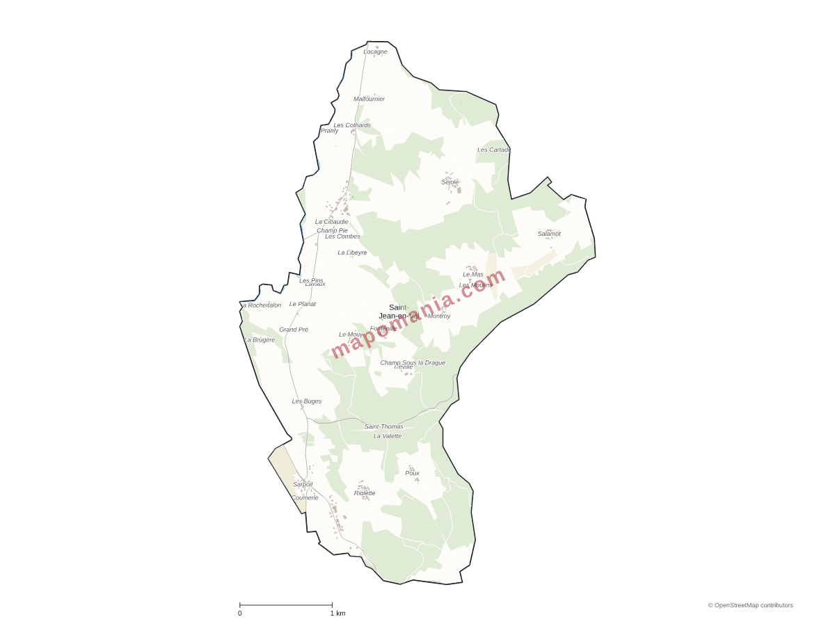 Carte de Saint-Jean-en-Val à personnaliser
