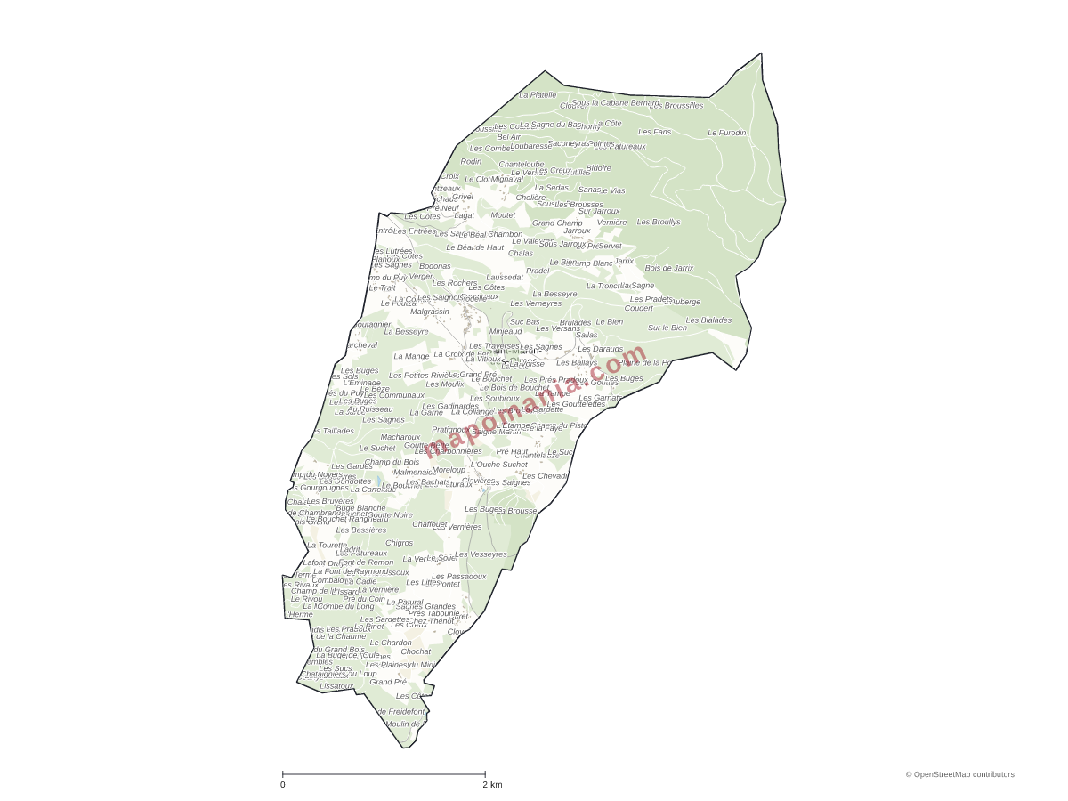 Carte de Saint-Martin-des-Olmes à personnaliser