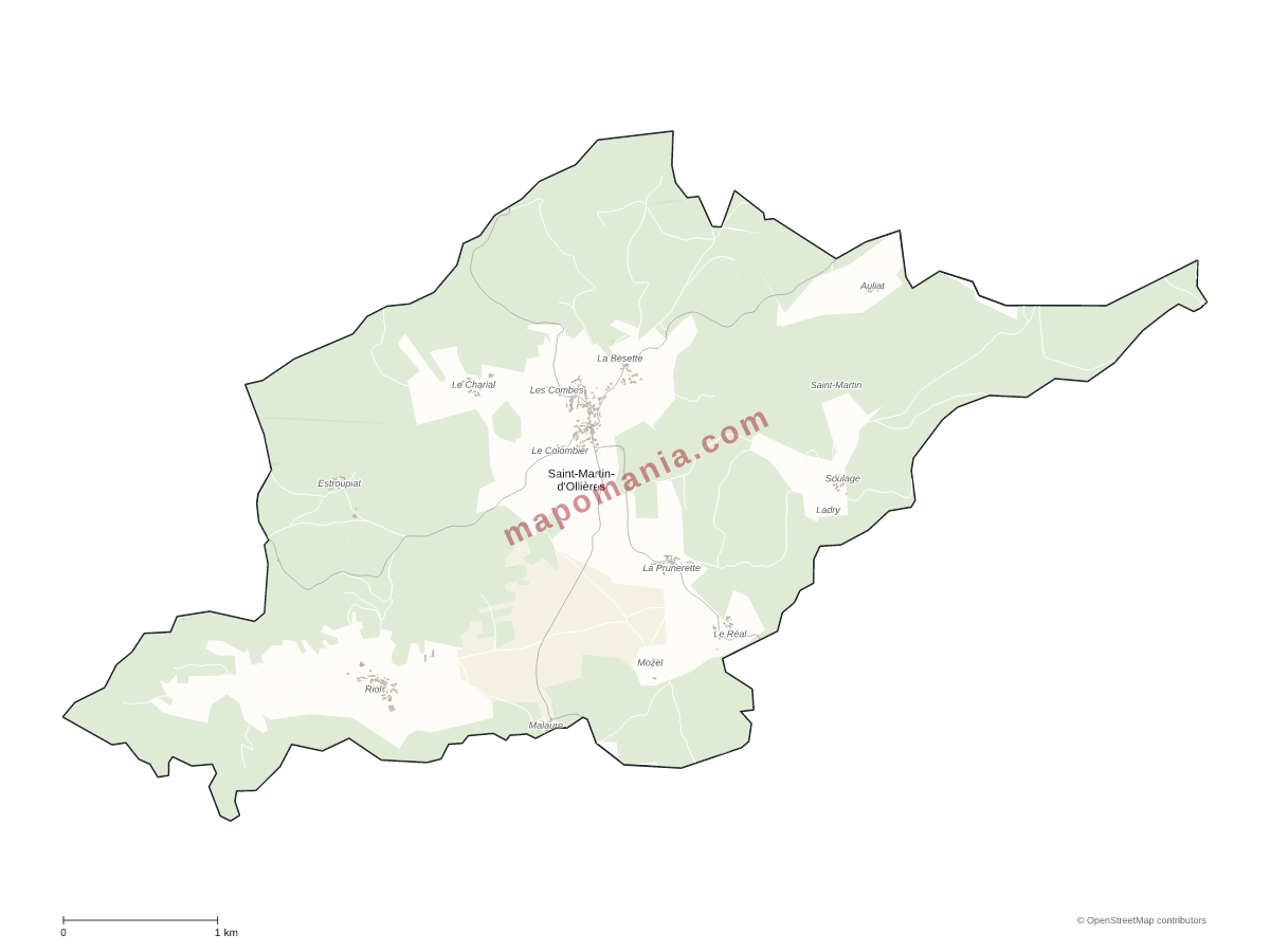 Carte de Saint-Martin-d'Ollières à personnaliser