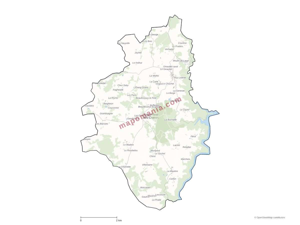 Carte de Saint-Priest-des-Champs à personnaliser