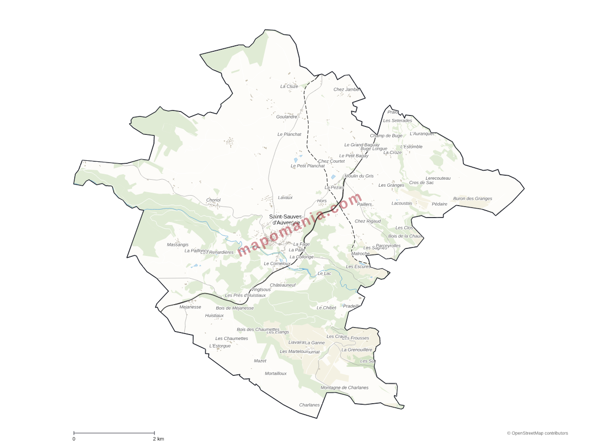 Carte de Saint-Sauves-d'Auvergne à personnaliser