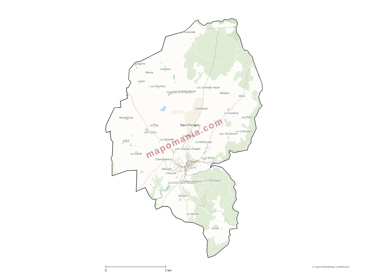 Carte de Sauxillanges à personnaliser