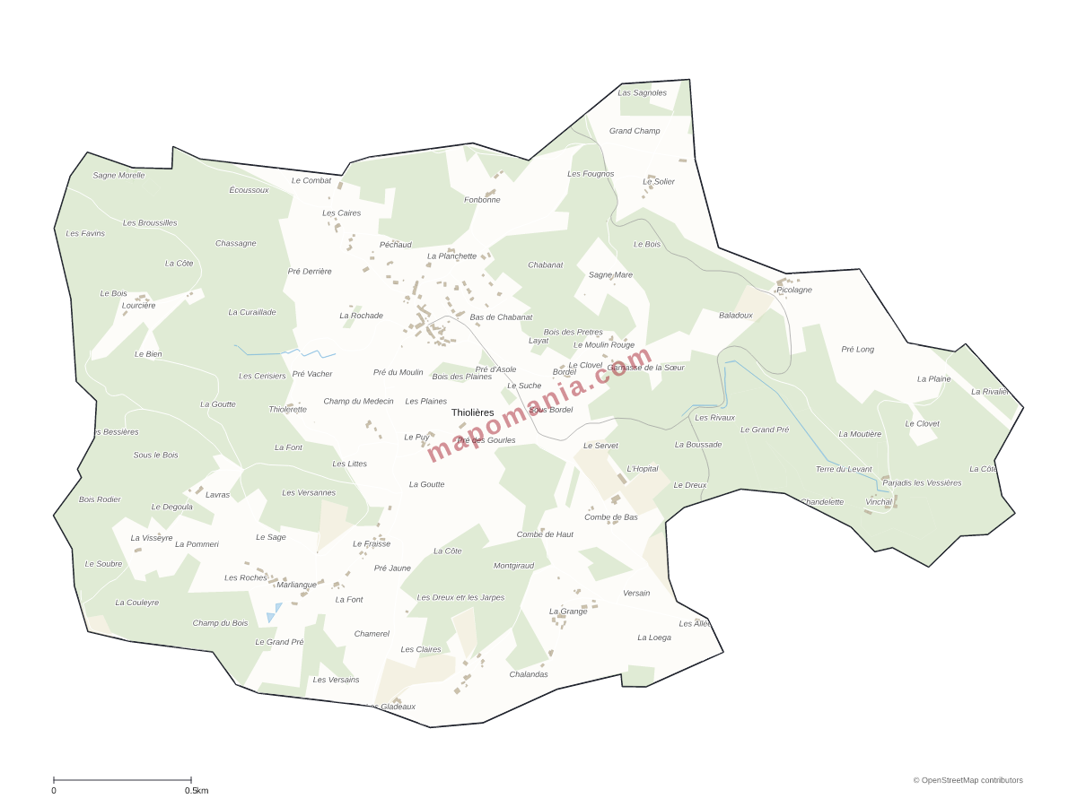 Carte de Thiolières à personnaliser