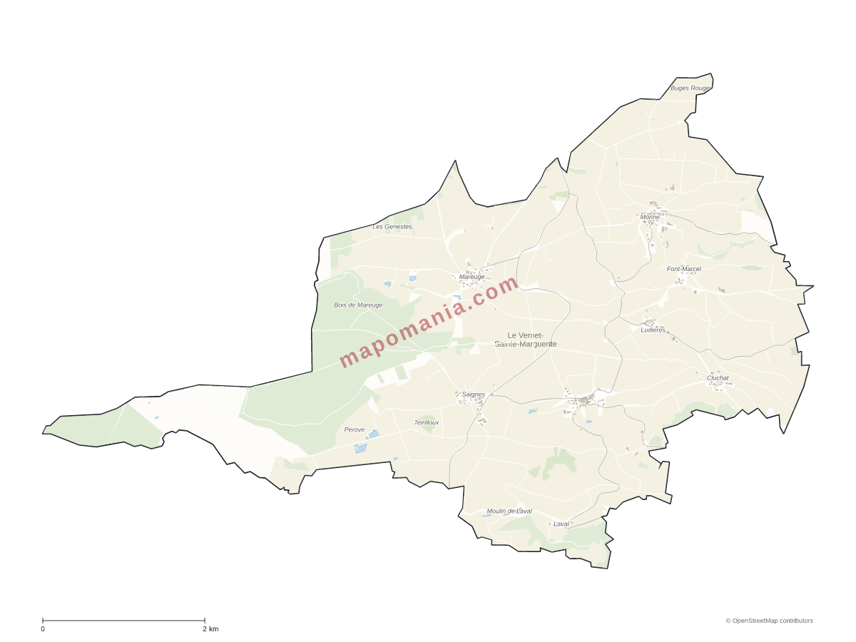 Carte de Le Vernet-Sainte-Marguerite à personnaliser
