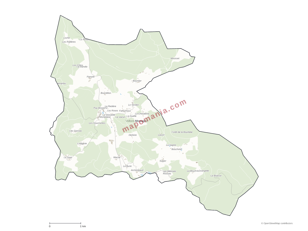 Carte de Vollore-Montagne à personnaliser
