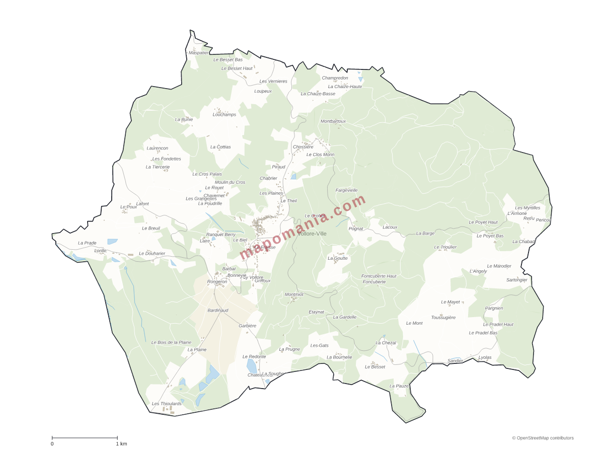 Carte de Vollore-Ville à personnaliser