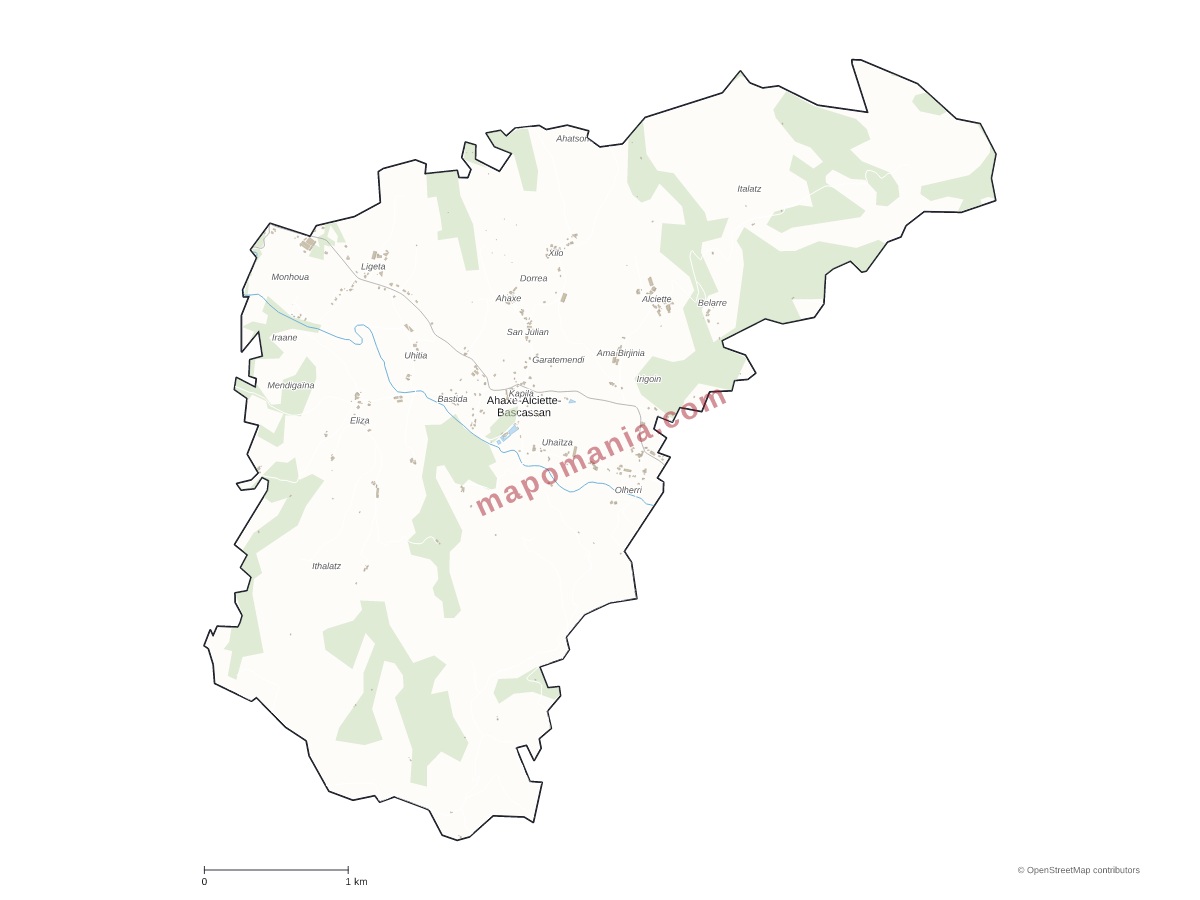 Carte de Ahaxe-Alciette-Bascassan à personnaliser