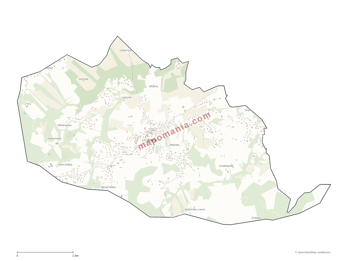 Carte de Ahetze à personnaliser