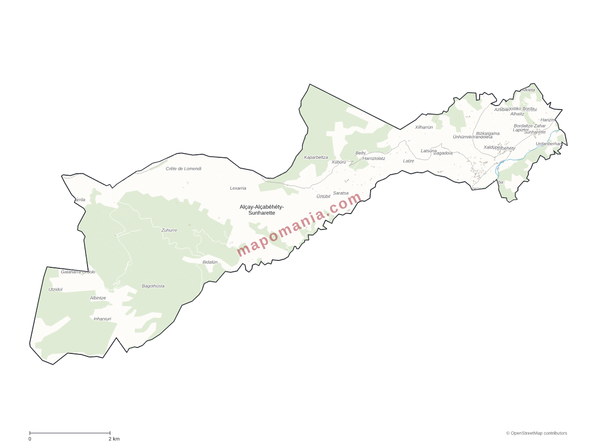 Carte de Alçay-Alçabéhéty-Sunharette à personnaliser