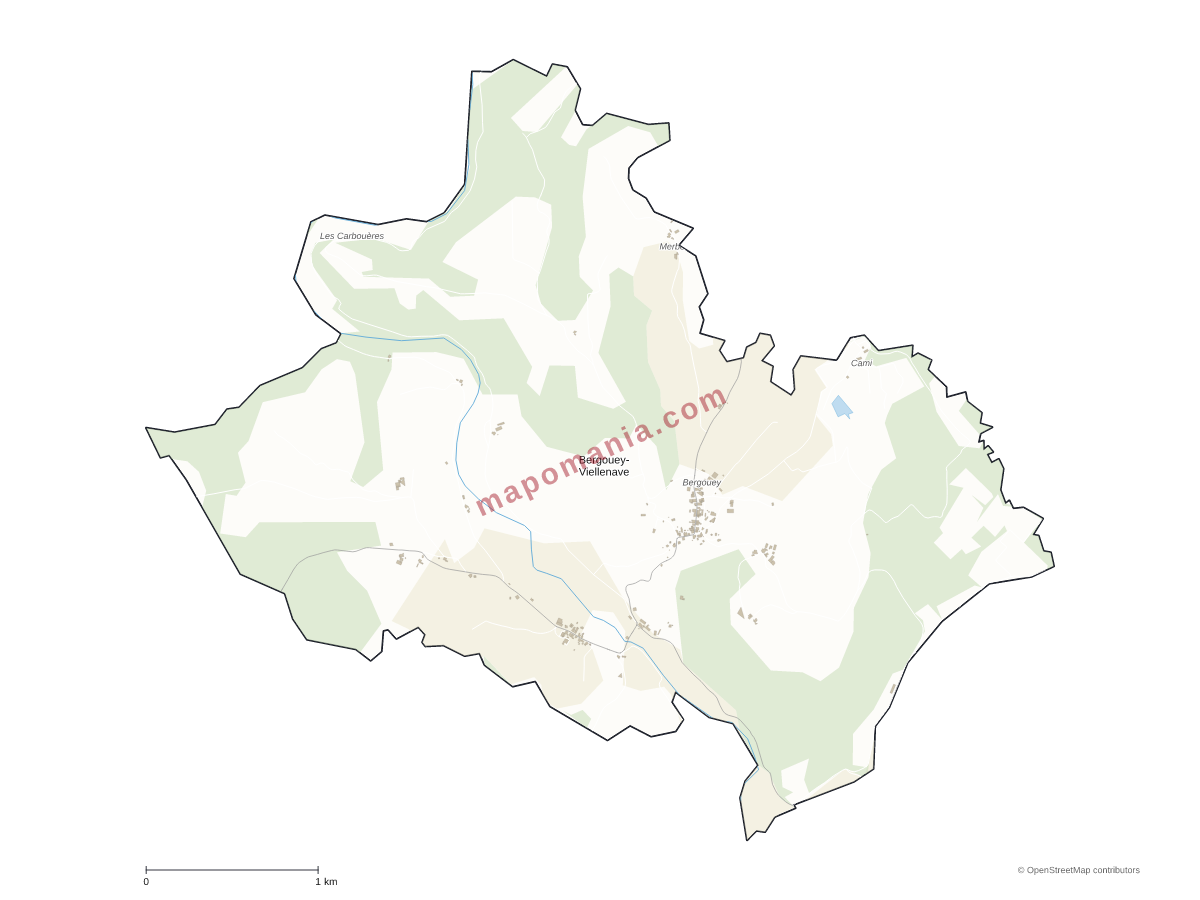 Carte de Bergouey-Viellenave à personnaliser