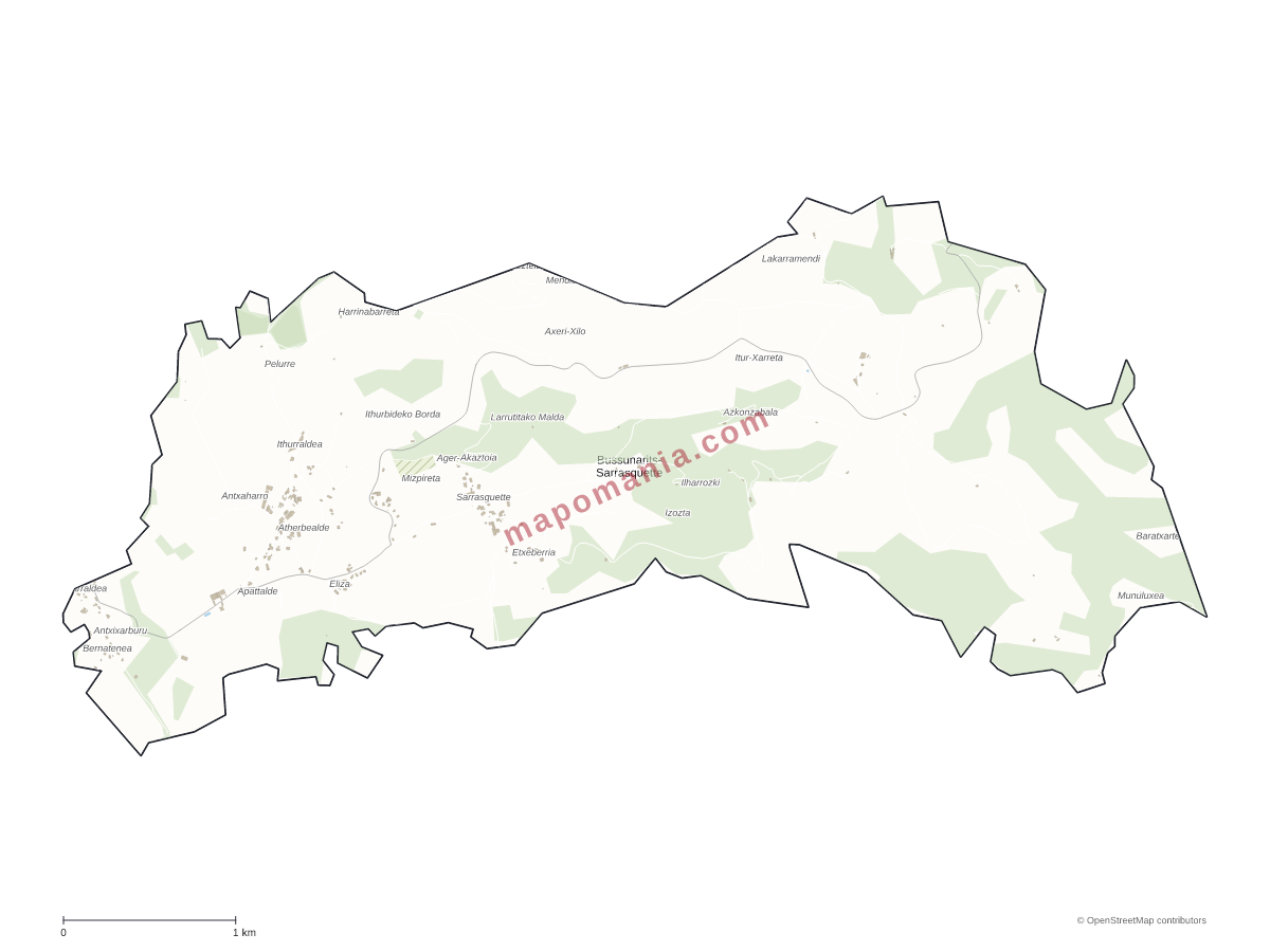 Carte de Bussunarits-Sarrasquette à personnaliser