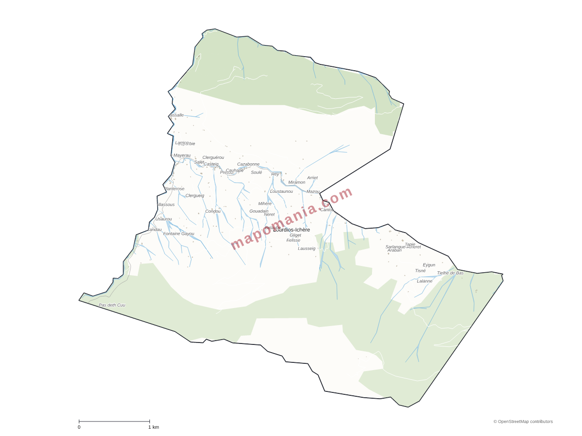 Carte de Lourdios-Ichère à personnaliser