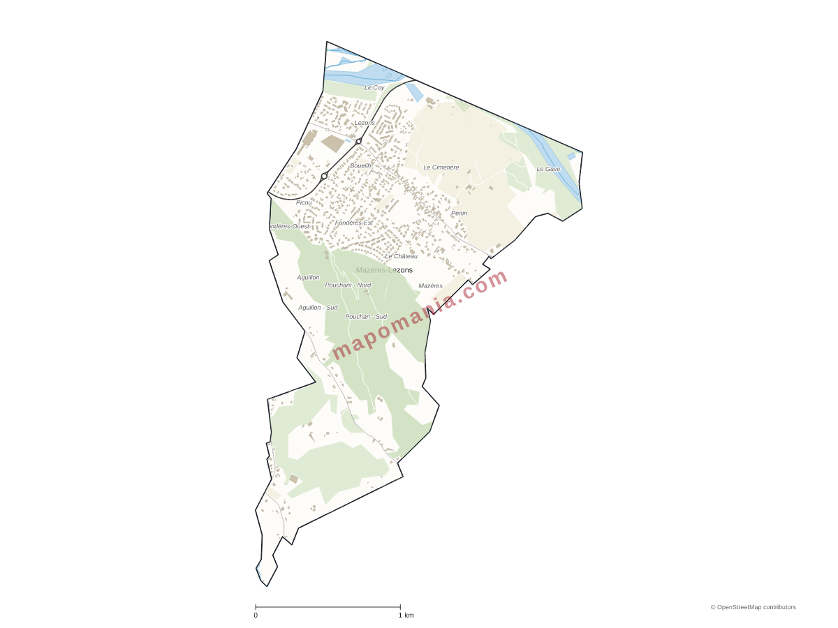 Carte de Mazères-Lezons à personnaliser