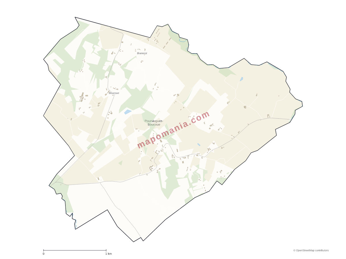 Carte de Poursiugues-Boucoue à personnaliser