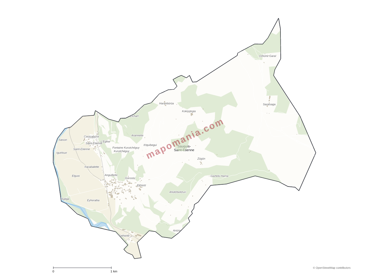 Carte de Sauguis-Saint-Étienne à personnaliser