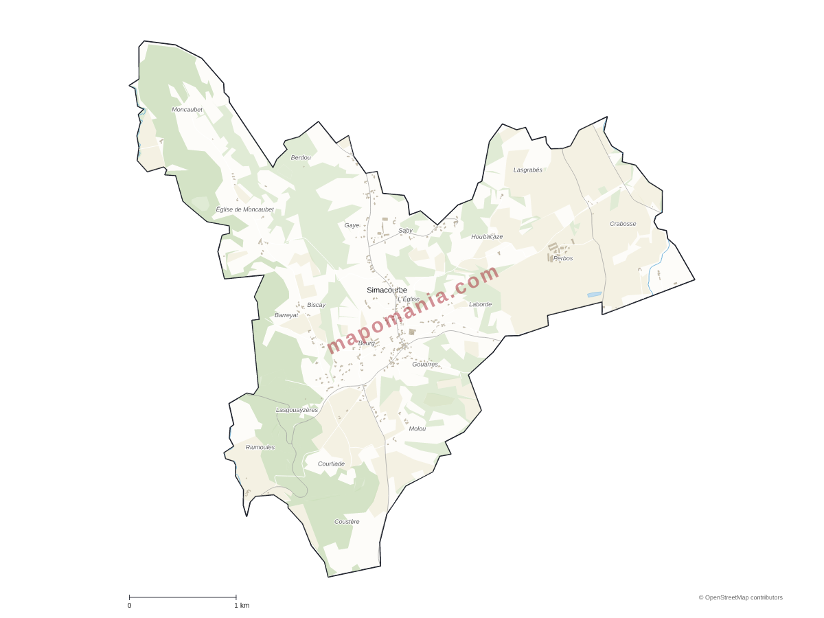 Carte de Simacourbe à personnaliser
