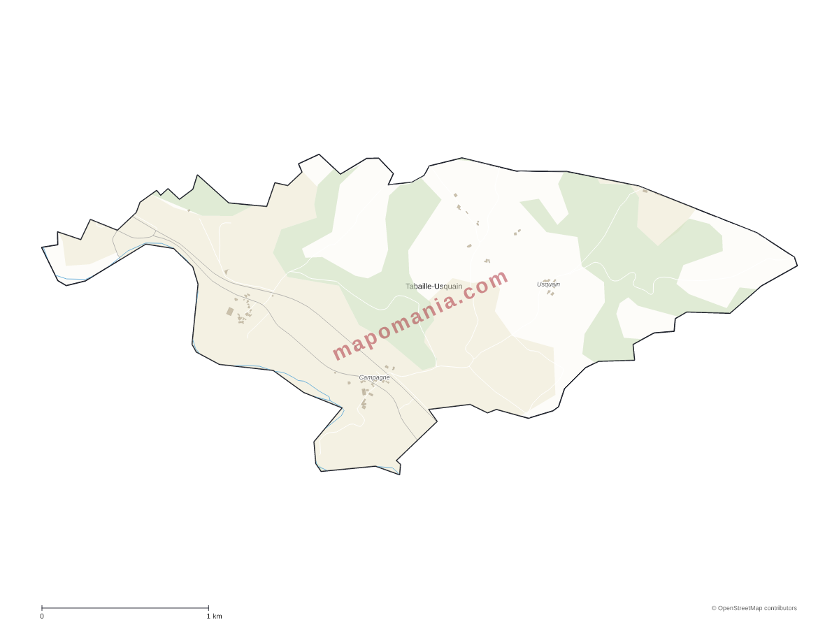Carte de Tabaille-Usquain à personnaliser