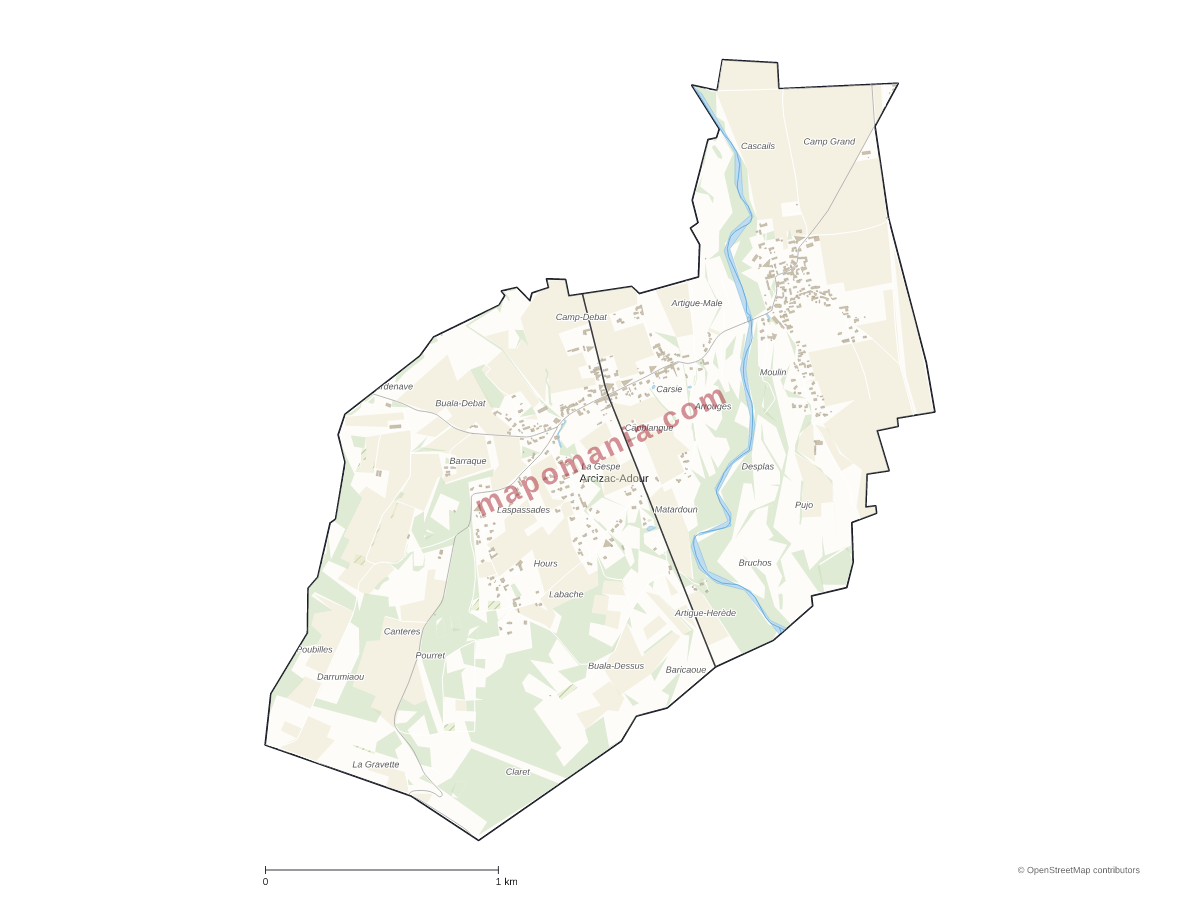 Carte de Arcizac-Adour à personnaliser