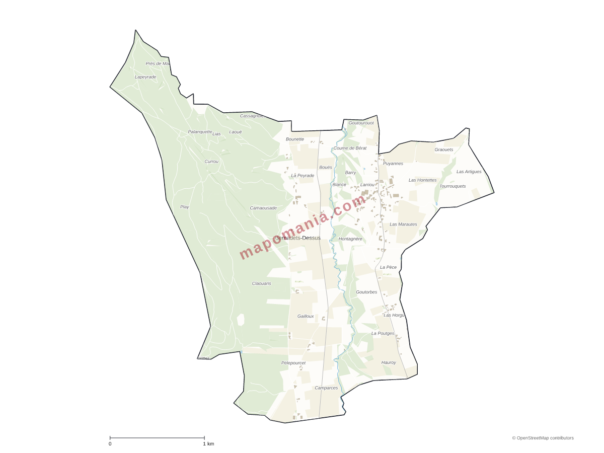 Carte de Bernadets-Dessus à personnaliser