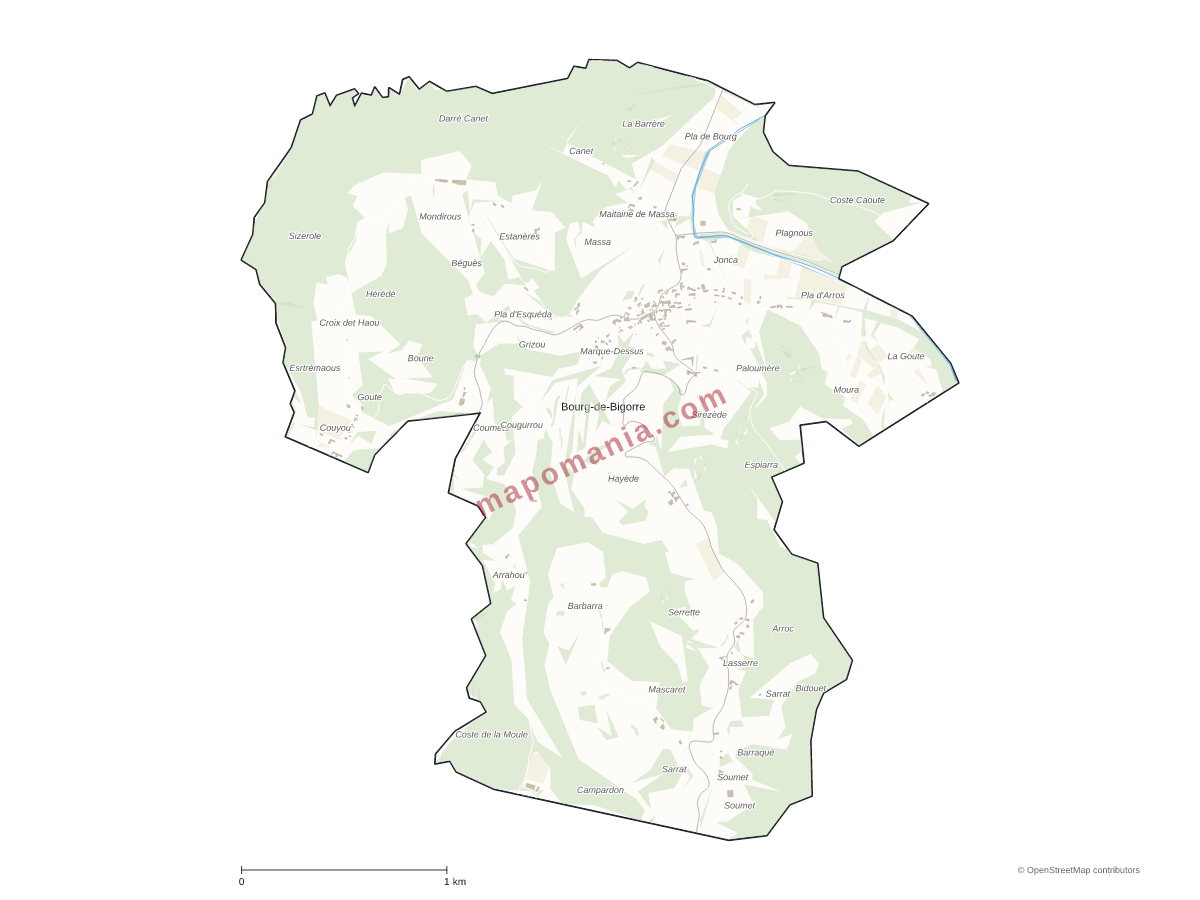 Carte de Bourg-de-Bigorre à personnaliser