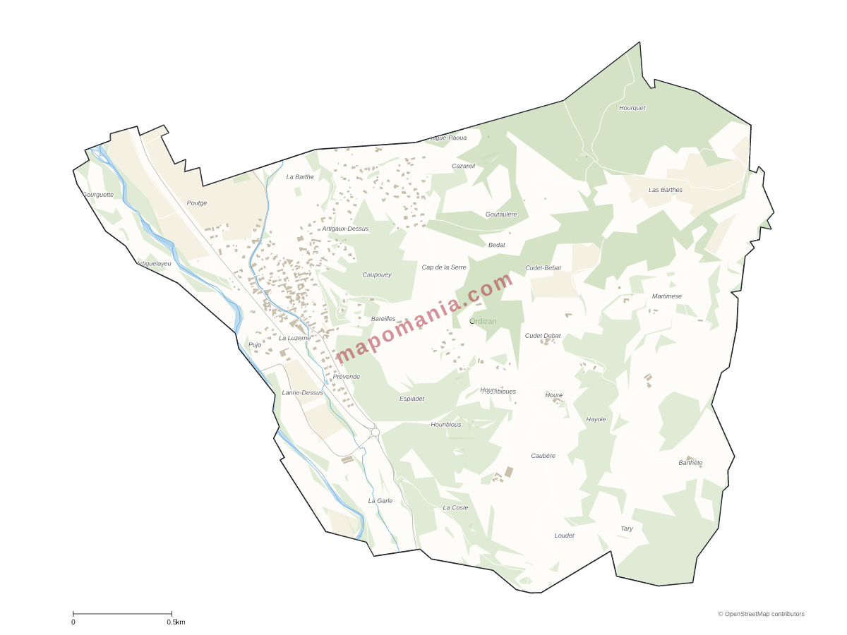 Carte de Ordizan à personnaliser