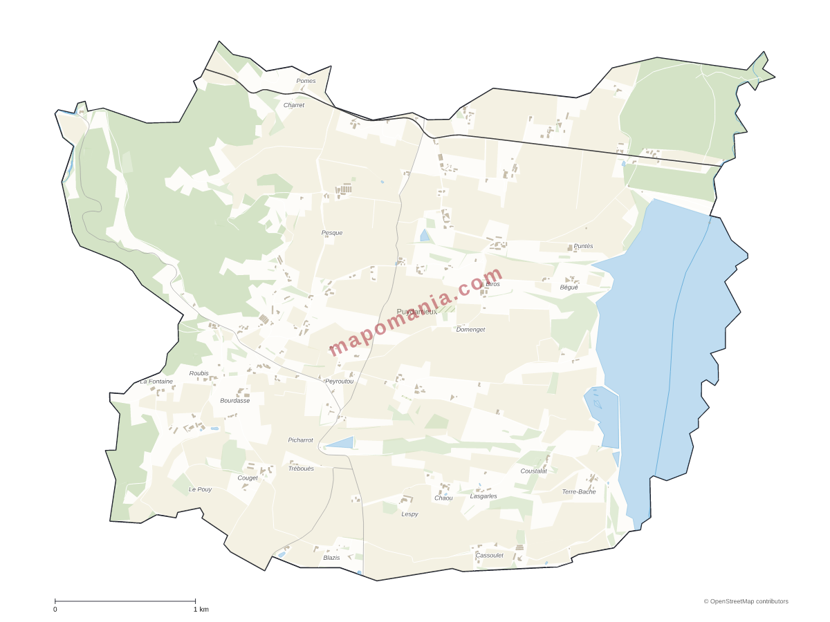 Carte de Puydarrieux à personnaliser