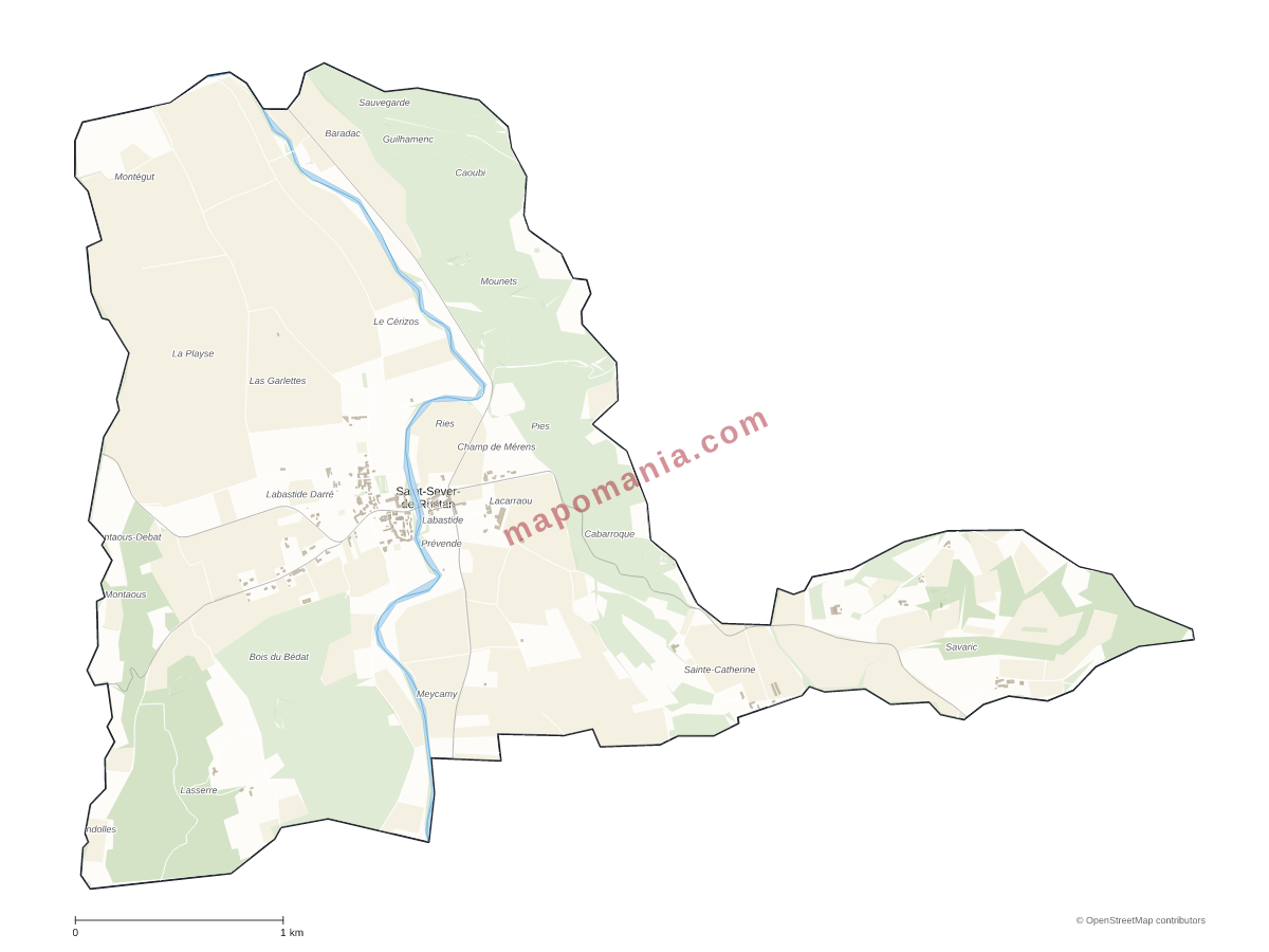 Carte de Saint-Sever-de-Rustan à personnaliser