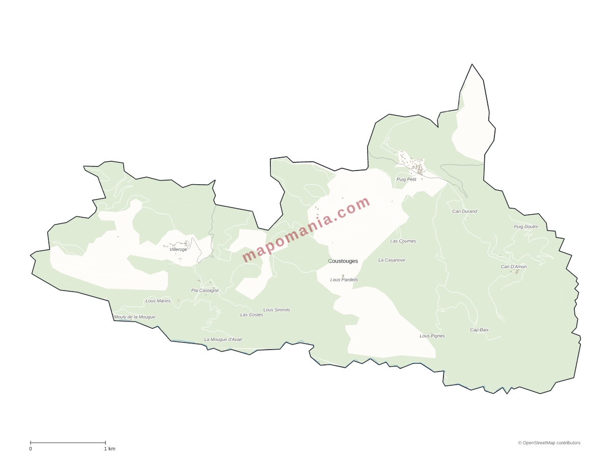 Carte de Coustouges à personnaliser