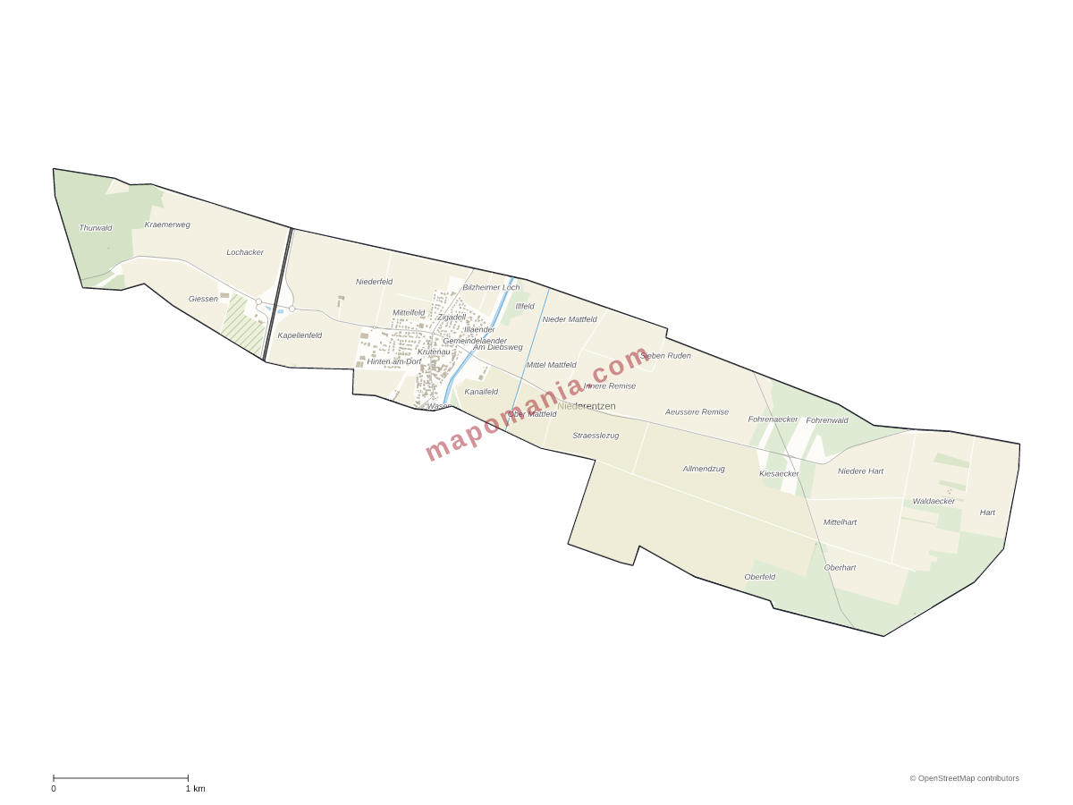 Carte de Niederentzen à personnaliser