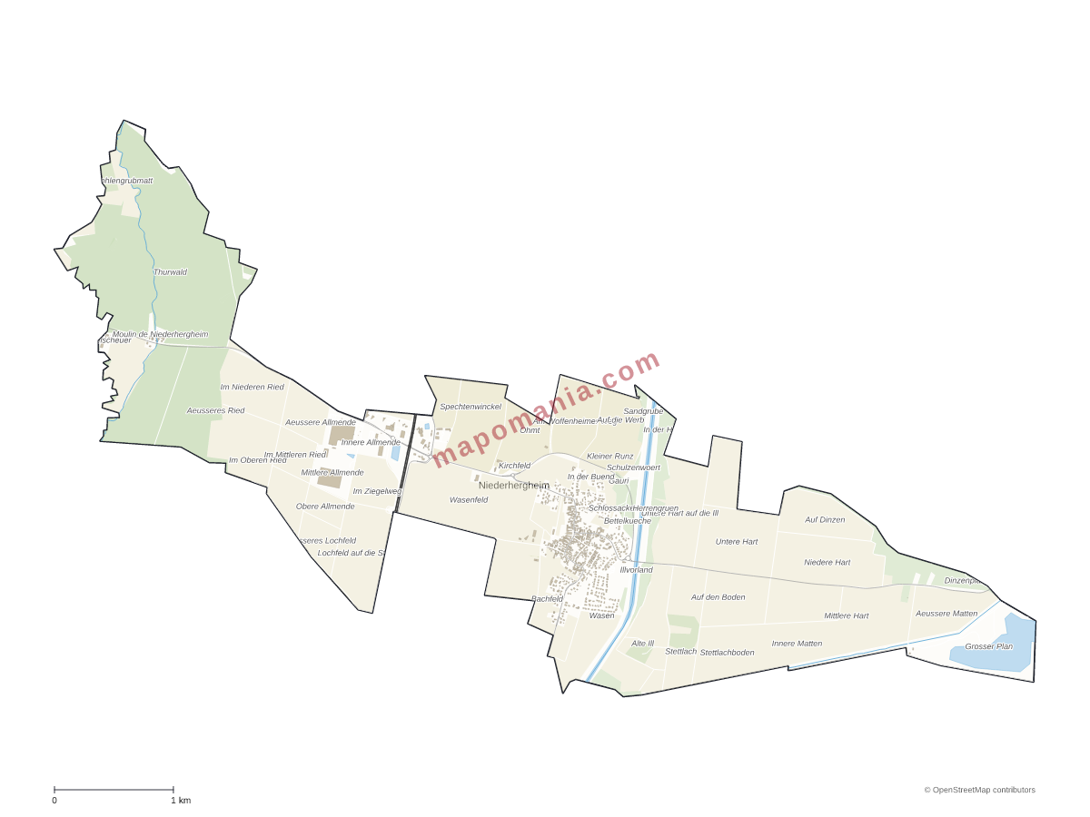 Carte de Niederhergheim à personnaliser