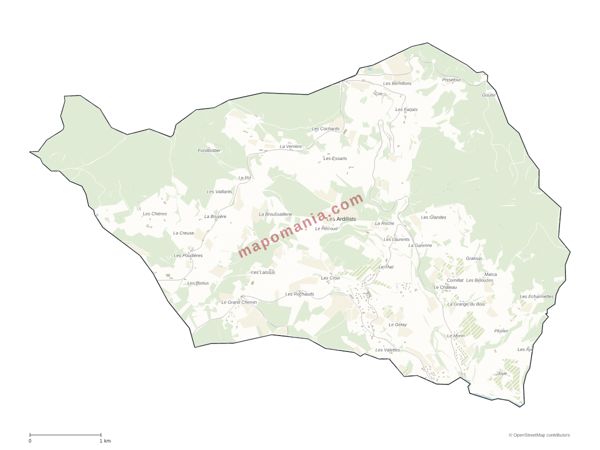 Carte de Les Ardillats à personnaliser