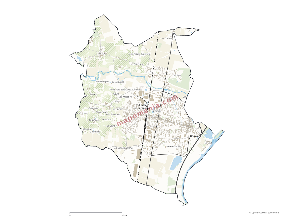 Carte de Belleville-en-Beaujolais à personnaliser