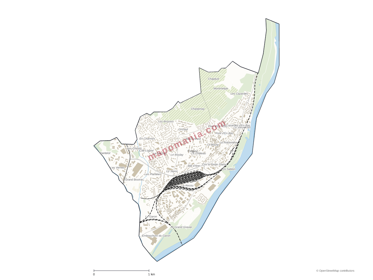 Carte de Grigny-sur-Rhône à personnaliser