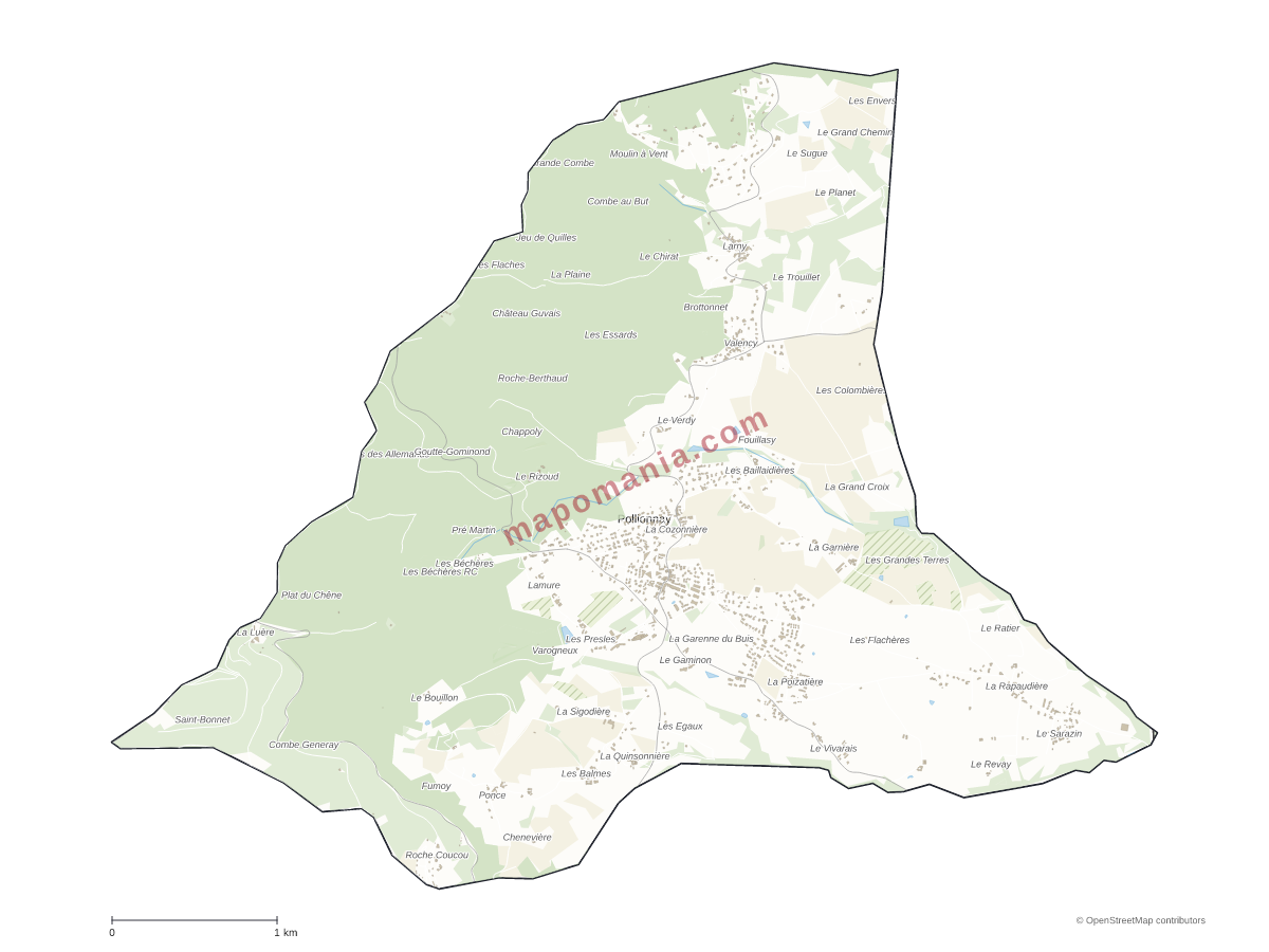 Carte de Pollionnay à personnaliser